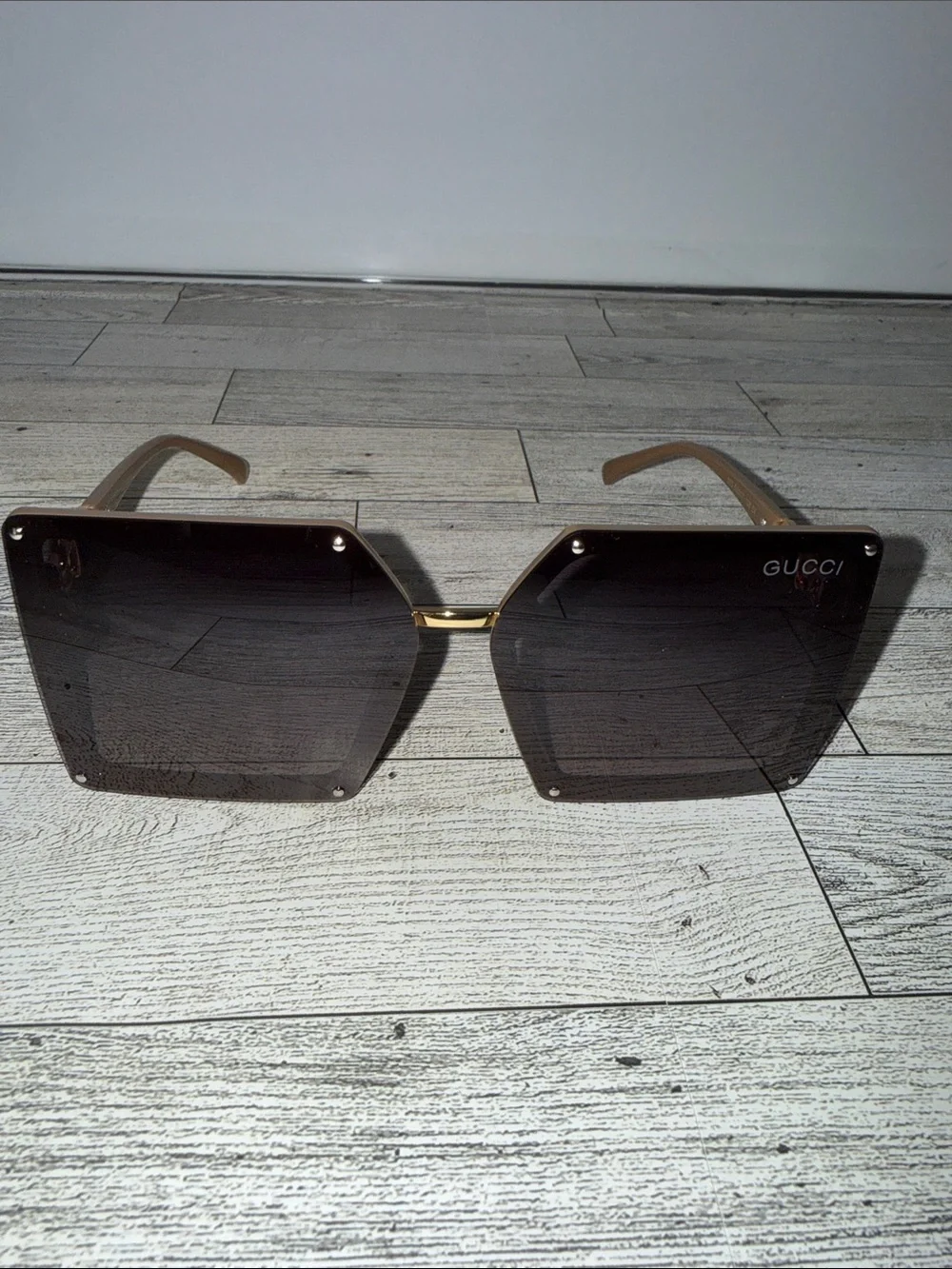 New Designer inspired Oversized Square Sunglasses in Burgundy and Gold